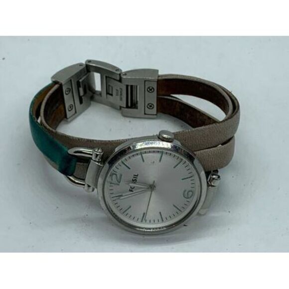 Fossil ES3224 Women's Watch Analog White Dial Beige Teal Leather Band 32mm D386 - Picture 7 of 9